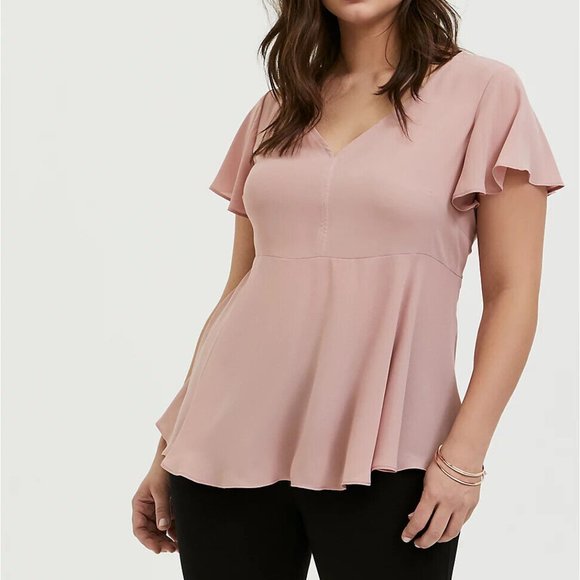 torrid Tops - NWT Torrid Babydoll Georgette Flutter Sleeve Blous Plus Size 1 1X 14/16 H13685